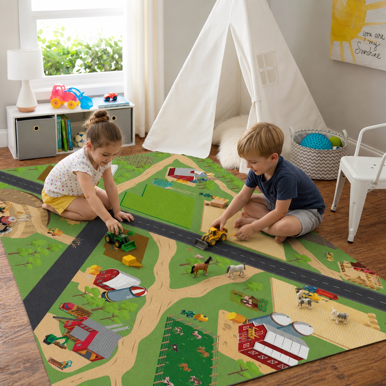 Lona vinílica Campo y granja didáctica infantil enrollable